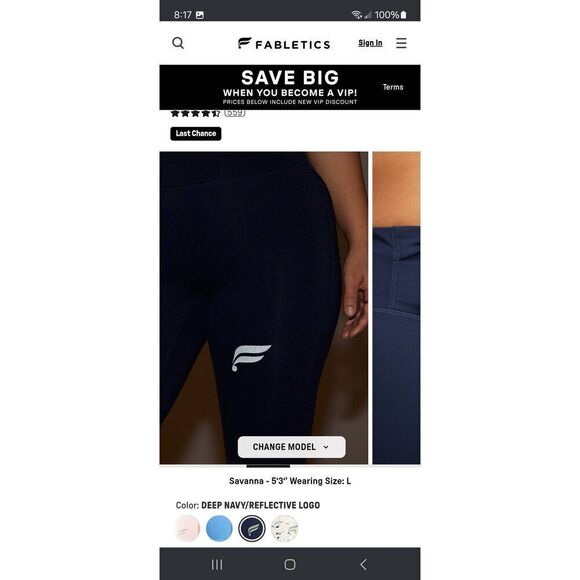 New Small Fabletics Navy Reflective Logo Run Anywhere High Waist 7/8 Leggings - Picture 3 of 9